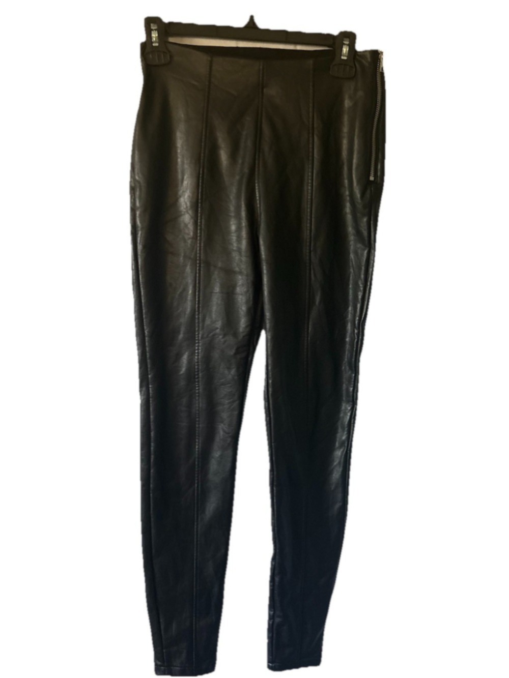 New Look Faux Leather Leggings Black High Waisted Side Zip Skinny Pants US 6